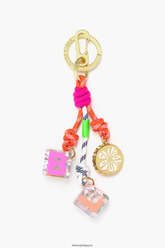 【BIMBA Y LOLA】ロゴ入り円形パーツ付きキーホルダー Silver heart circular key ring