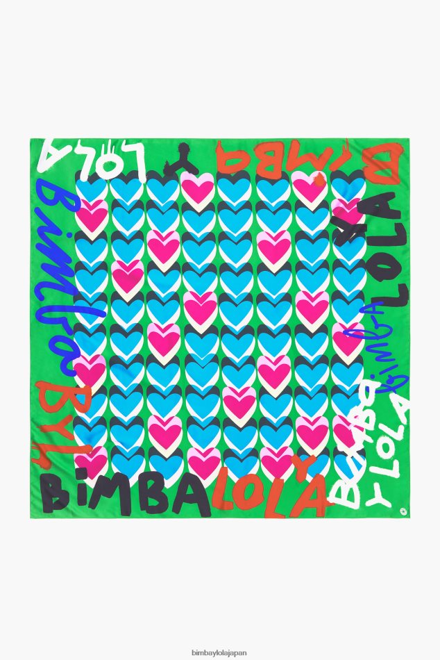 e382a2e382afe382bbe382b5e383aae383bc_bimba_y_lola_e3838fe383bce38384_e382b0e383a9e38395e382a3e38386e382a3_e383ade382b4_e382b9.jpg アクセサリー Bimba Y Lola ハーツ グラフィティ ロゴ スカーフ 緑 6BZ0X0616 - 画像 (1)