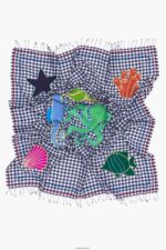 アクセサリー Bimba Y Lola 刺繍入りギンガムチェックショール 紺 6BZ0X0632 - 画像 (4)