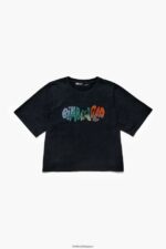 衣類 Bimba Y Lola コットン ホットフィックス ロゴ Tシャツ ウォッシュドブラック 6BZ0X0280 - 画像 (4)