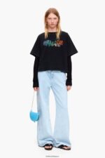 衣類 Bimba Y Lola コットン ホットフィックス ロゴ Tシャツ ウォッシュドブラック 6BZ0X0280 - 画像 (5)