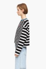 衣類 Bimba Y Lola ストライプコットンTシャツ 黒 6BZ0X0317 - 画像 (2)