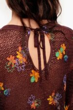 衣類 Bimba Y Lola スプレーフラワープリント リネンセーター 茶色 6BZ0X0392 - 画像 (4)