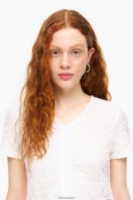衣類 Bimba Y Lola テクスチャー シャーリング Tシャツ 象牙 6BZ0X0267 - 画像 (3)