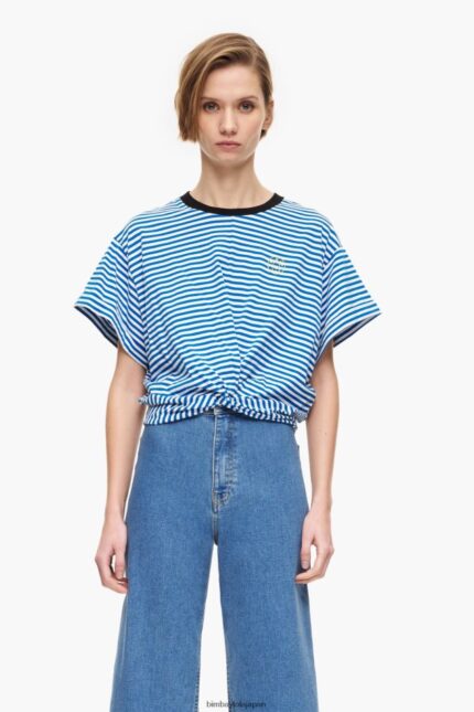 衣類 Bimba Y Lola ノットボクシーTシャツ 青と白 6BZ0X0322