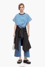 衣類 Bimba Y Lola ノットボクシーTシャツ 青と白 6BZ0X0322 - 画像 (6)