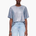 衣類 Bimba Y Lola フォイルTシャツ 流体青 6BZ0X0306