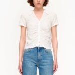 衣類 Bimba Y Lola ボタン付きテクスチャーTシャツ 象牙 6BZ0X0287