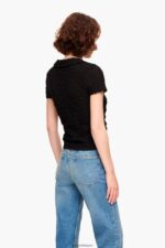 衣類 Bimba Y Lola ボタン付きテクスチャーTシャツ 黒 6BZ0X0288 - 画像 (2)