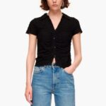 衣類 Bimba Y Lola ボタン付きテクスチャーTシャツ 黒 6BZ0X0288