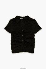 衣類 Bimba Y Lola ボタン付きテクスチャーTシャツ 黒 6BZ0X0288 - 画像 (4)