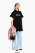 衣類 Bimba Y Lola 流れるロゴTシャツ 黒 6BZ0X0281 - 画像 (5)
